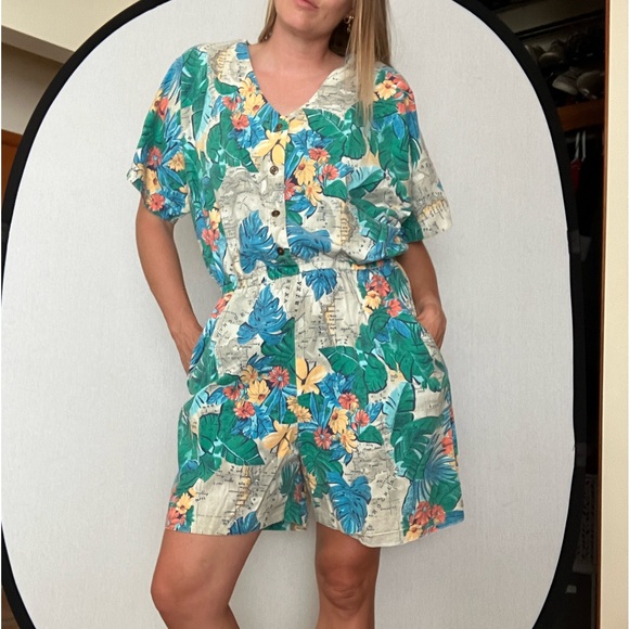 Addition-Elle Vintage Tropical Print Cotton Romper (20W) - Picture 2 of 15